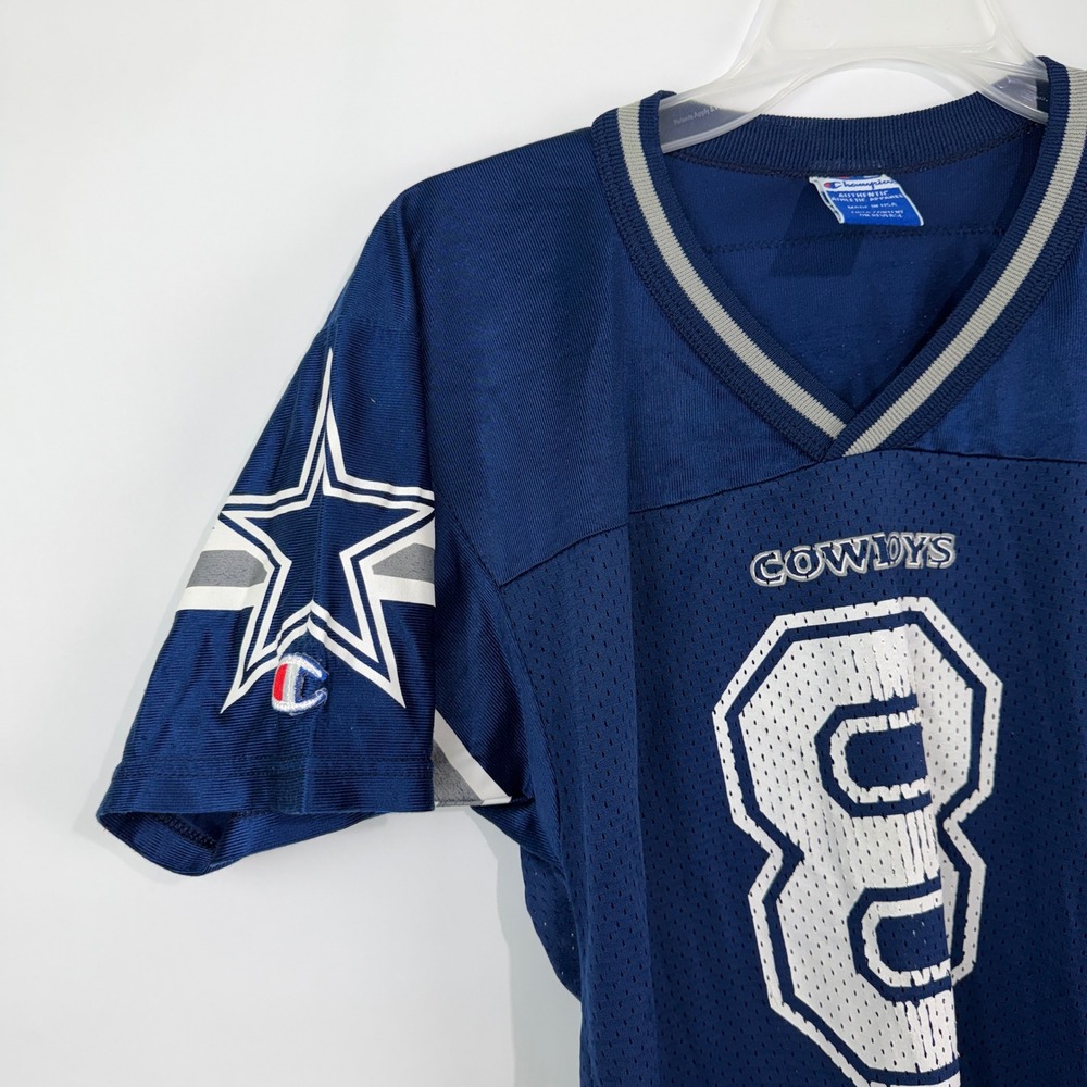 Champion Dallas Cowboys Troy Aikman 8 Jersey Kids Medium 10-12 Navy Blue 90s USA - Picture 5 of 10